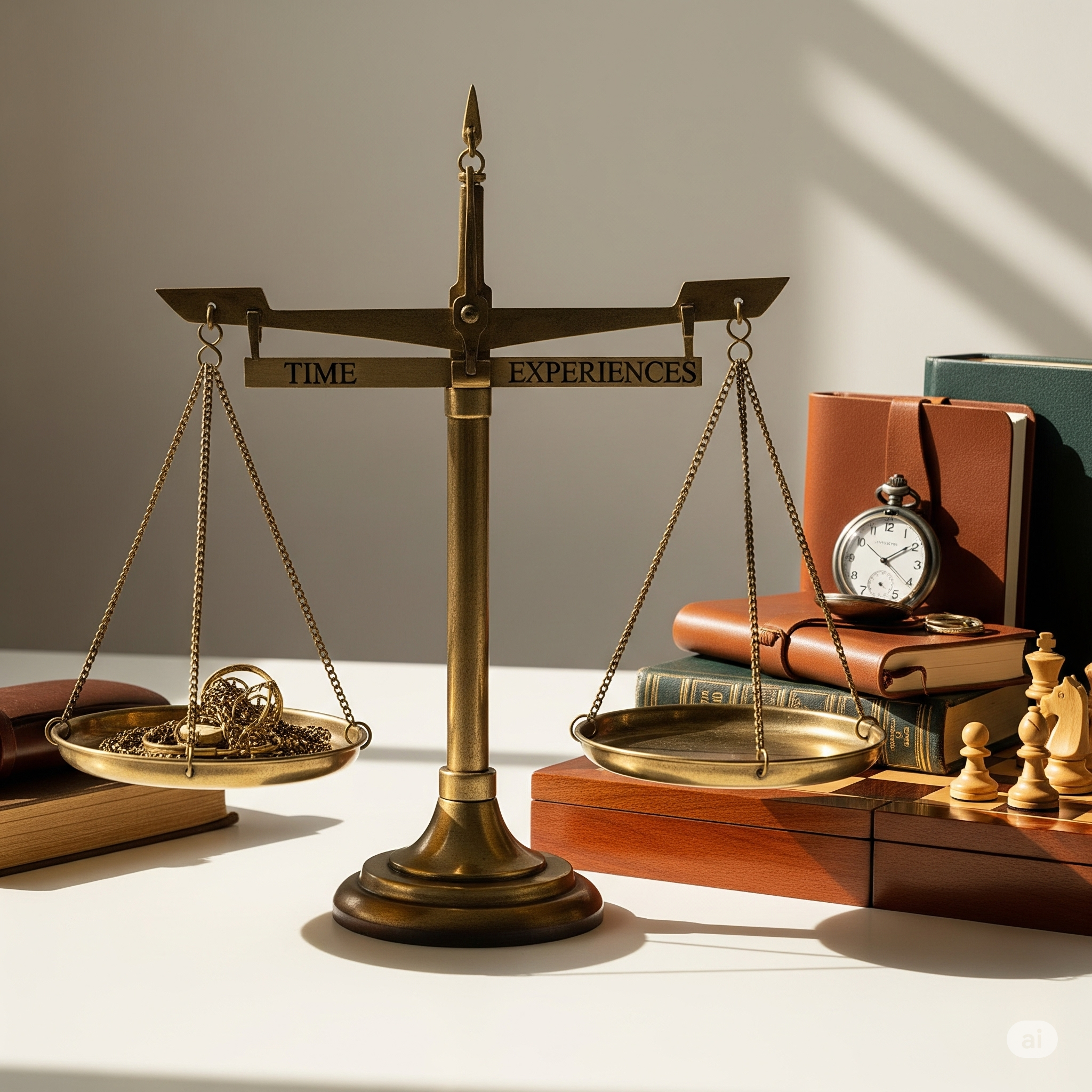 Balança equilibrando tempo e experiências